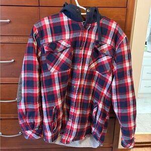 Legendary Whitetails Red and Navy Plaid Hooded Flannel Jacket